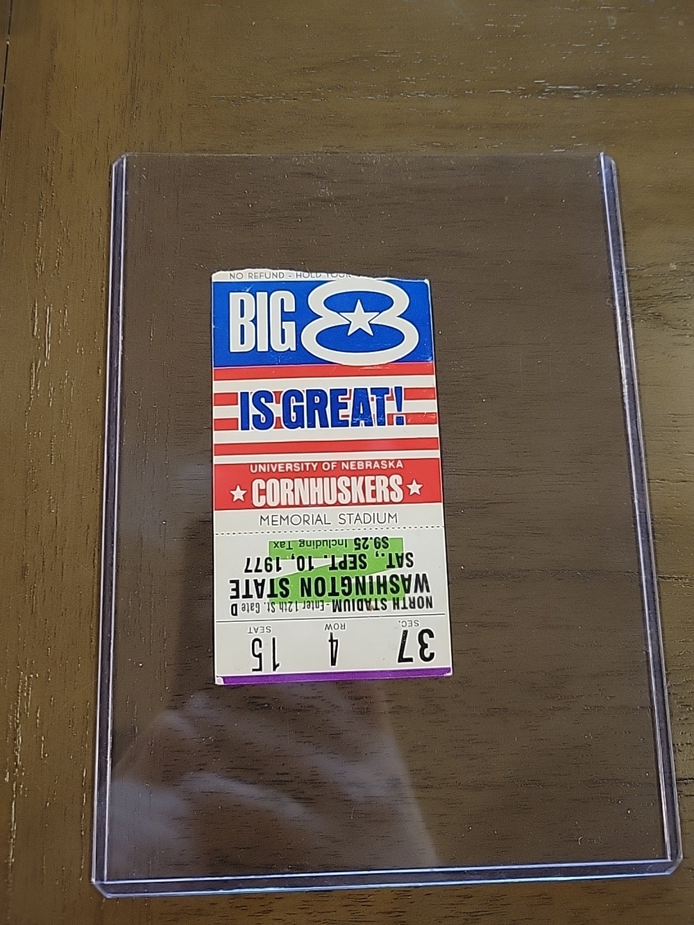/10/1977 University of Nebraska Cornhuskers Washington State football ticket
